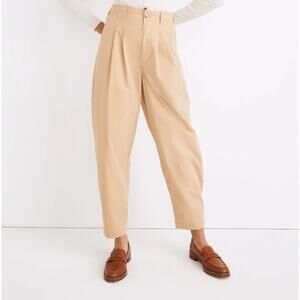 Madewell Women's Pleated Pull-On Balloon Pants Poplin Light Tan 8